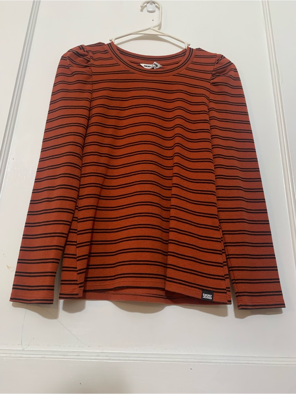 Dkny Rust and Black Striped Long Sleeve Tee